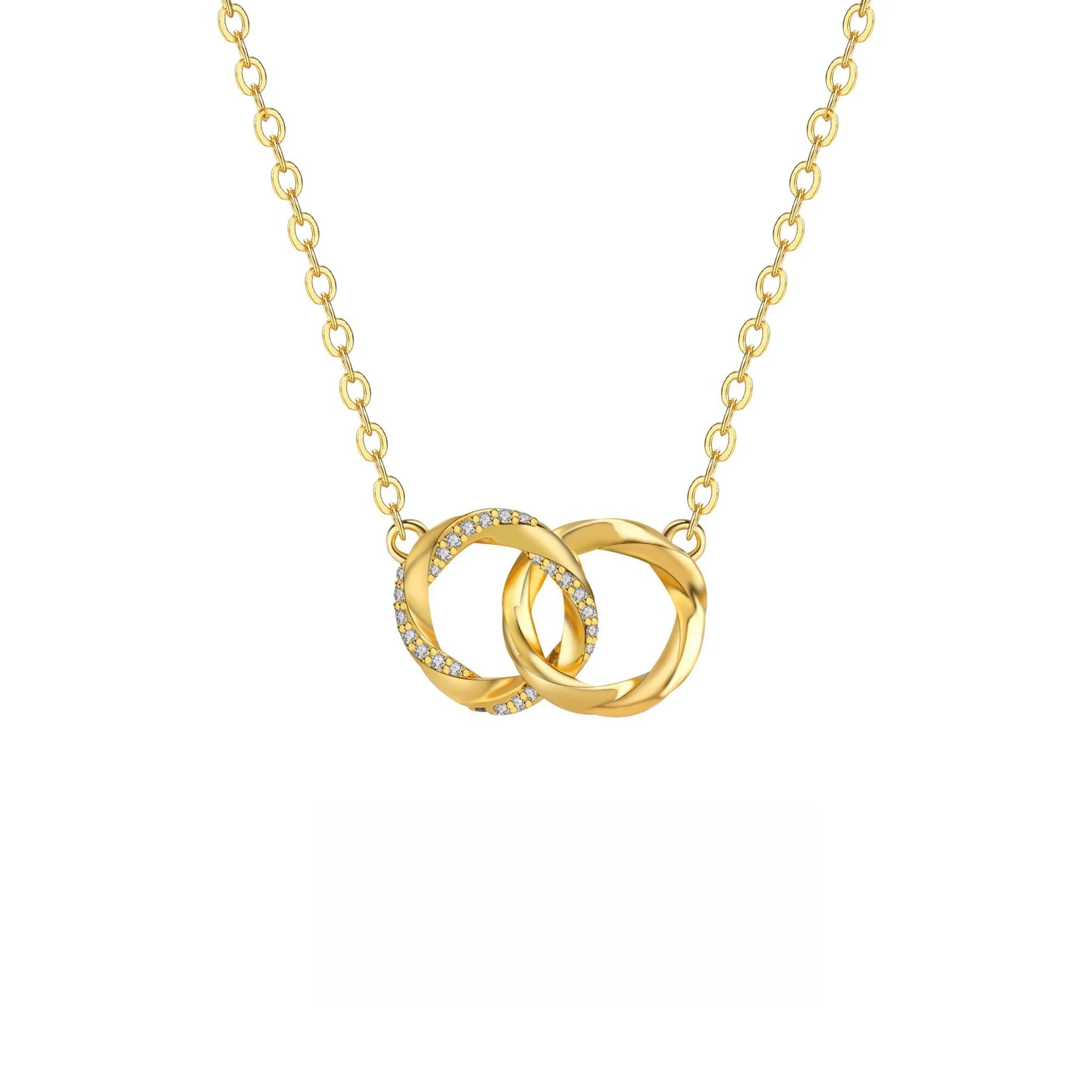 3daa4850-860f-42aa-87d2-ae808672abf2-tuya Minimalist Twisted Double-Ring Pendant Necklace — Women's Collarbone Chain Jewelry featuring Cubic Zirconia | Ideal for Anniversaries or Birthday Parties | Includes Exquisite Packaging - Image 1