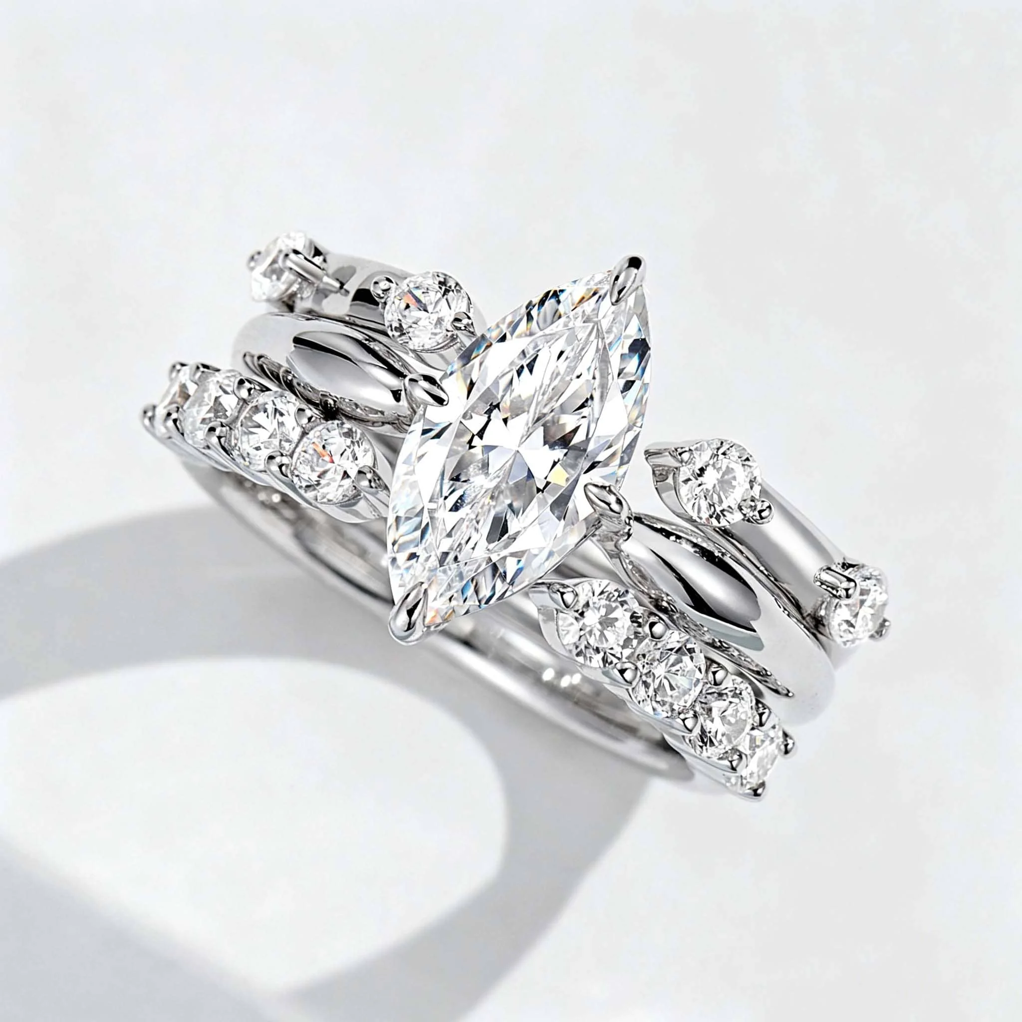 生成欧美风佩戴图 (4)-tuya Marquise Moissanite Stacking Ring Set, S925 Sterling Silver Engagement Ring, 3 Piece Bridal Set, European Style Luxury Ring for Women - Image 1
