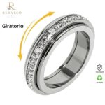 Sparkling Crystal Spinner Ring – Anti-Anxiety Titanium Steel Fidget Ring for Men and Women; A Meditation and Stress-Relief Jewelry Gift for Daily Wear