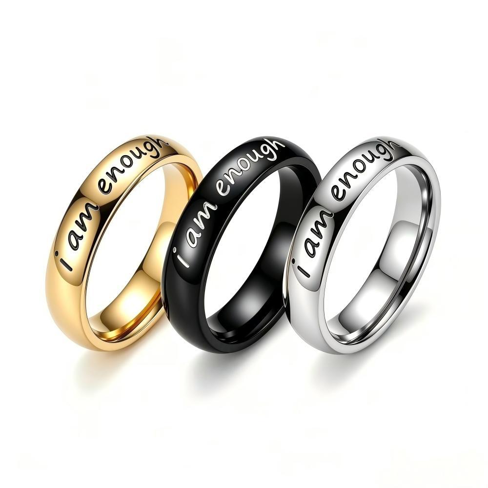 O1CN01ck6gTp2HxRgXMWeFP_!!2647339217-0-cib "I AM ENOUGH" Motivational Titanium Steel Ring for Men & Women | Minimalist Plain Band - Image 1